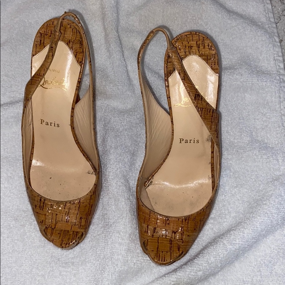 Christian Louboutin sling back peep toe pumps